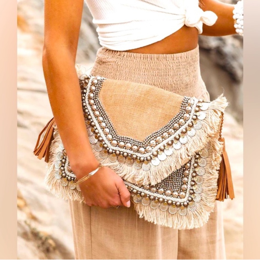 Revolve Shashi Leela Cream Coin Crossbody Purse